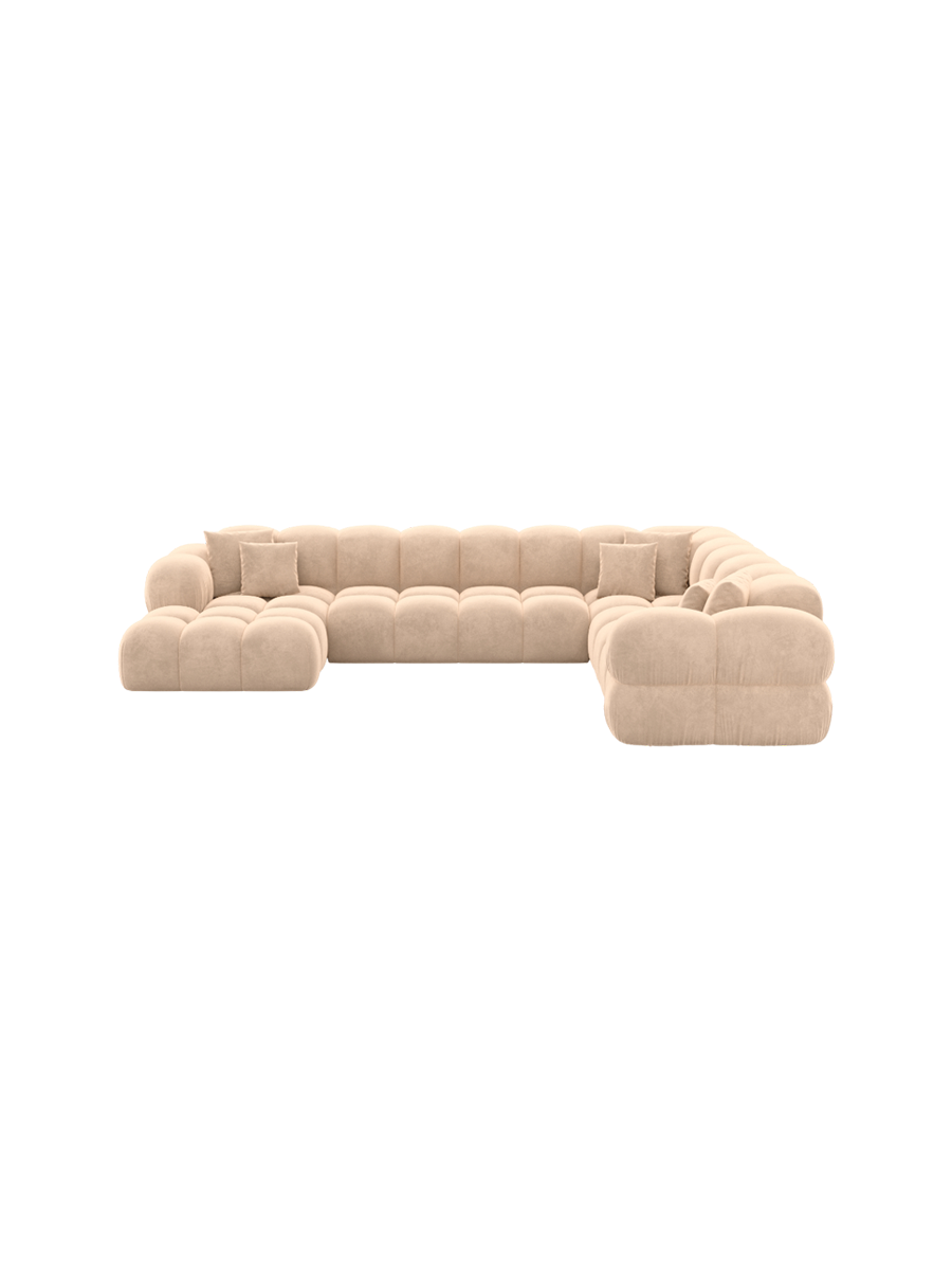 
7-seater designer panoramic sofa “Avala XXL” with velvet upholstery - Velvet cover Royal Blue / Long side left