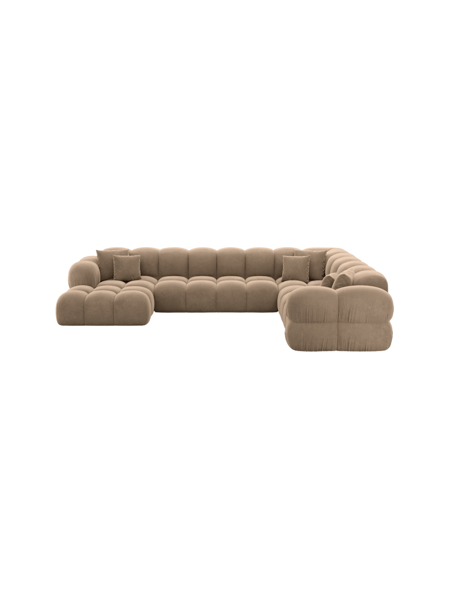 
7-seater designer panoramic sofa “Avala XXL” with velvet upholstery - Velvet cover Royal Blue / Long side left