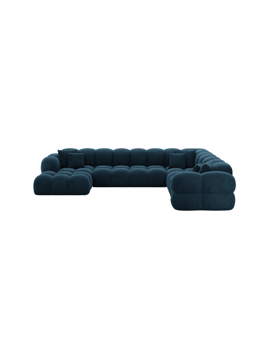 
7-seater designer panoramic sofa “Avala XXL” with velvet upholstery - Velvet cover Royal Blue / Long side left