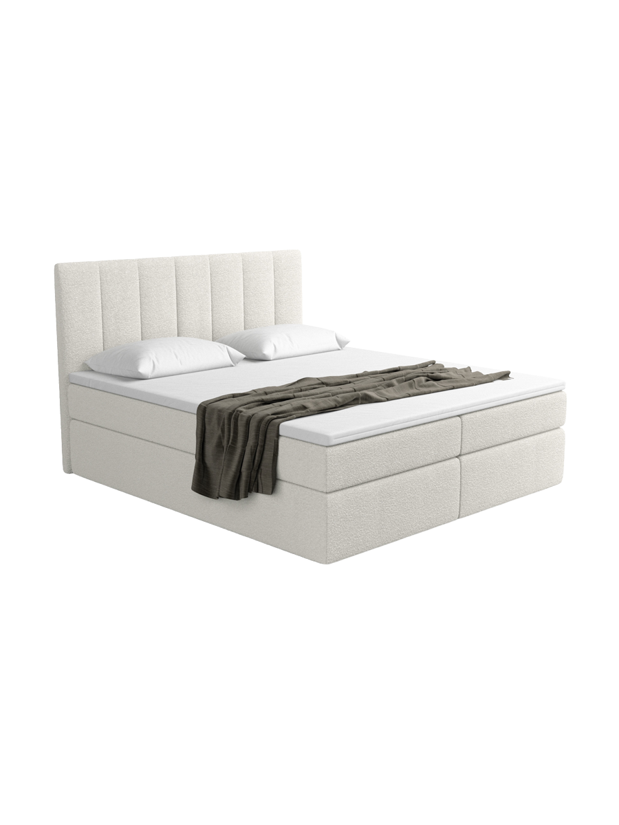 
Design Boxspringbett „Saudade“ mit Ablagefach, Bouclé Weiss - 140 x 200 cm