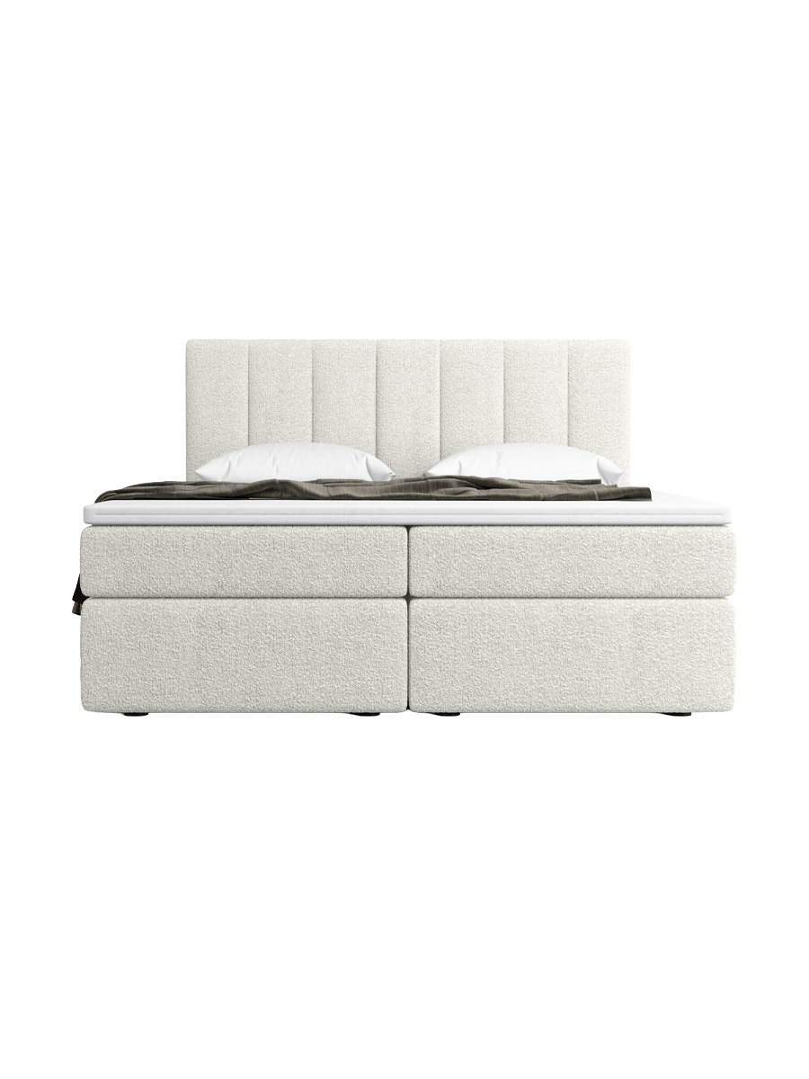 
Design Boxspringbett „Saudade“ mit Ablagefach, Bouclé Weiss - 140 x 200 cm