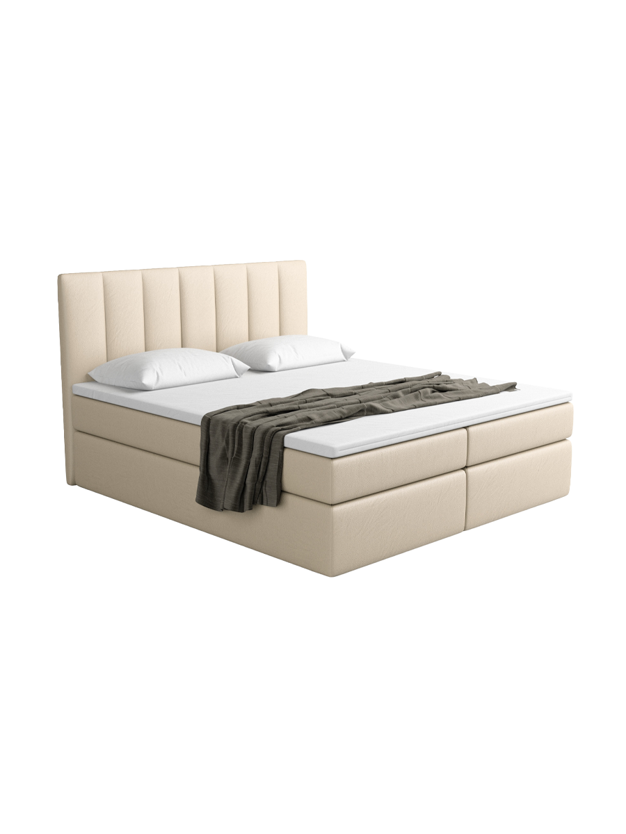 
Design Boxspringbett „Saudade“ mit Ablagefach, Kunstleder Beige - 140 x 200 cm