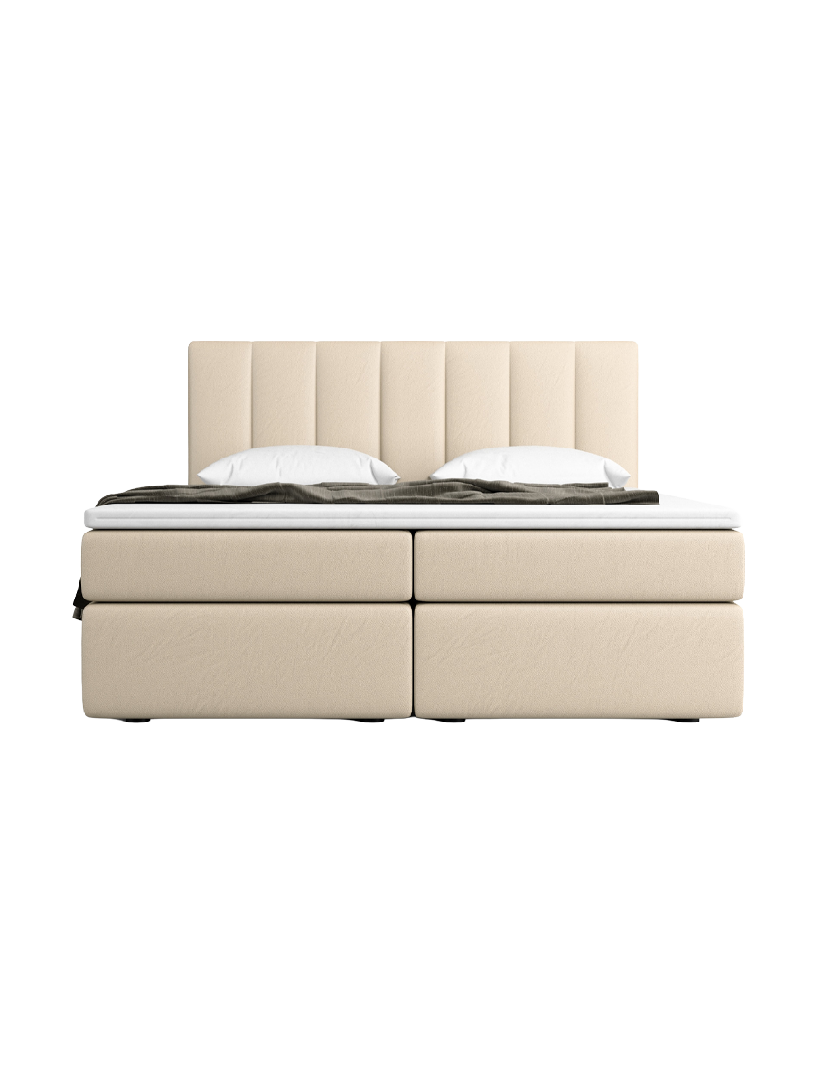
Design Boxspringbett „Saudade“ mit Ablagefach, Kunstleder Beige - 140 x 200 cm