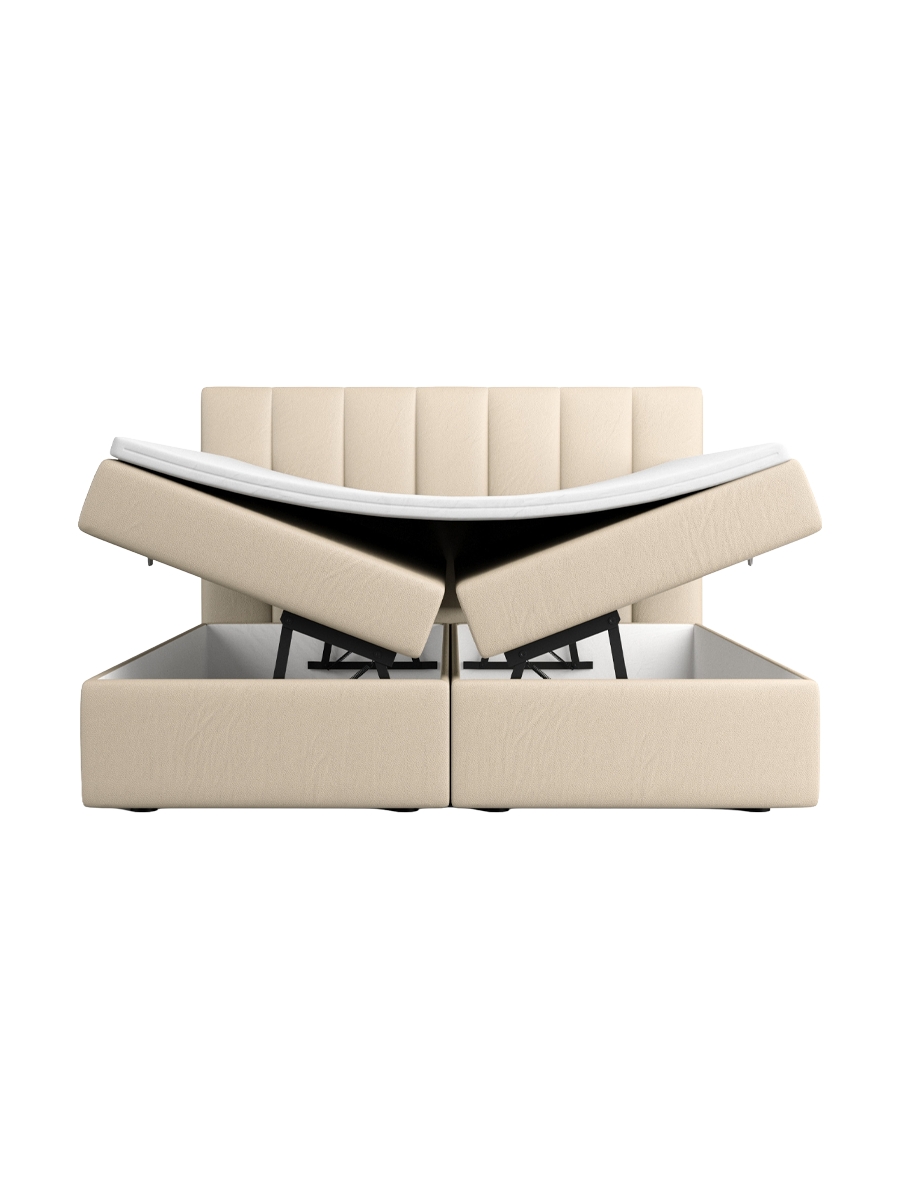 
Design Boxspringbett „Saudade“ mit Ablagefach, Kunstleder Beige - 140 x 200 cm
