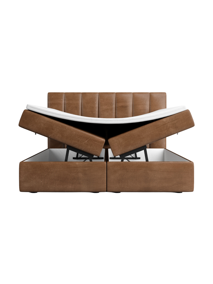 
Design Boxspringbett „Saudade“ mit Ablagefach, Kunstleder Choco Brown - 140 x 200 cm