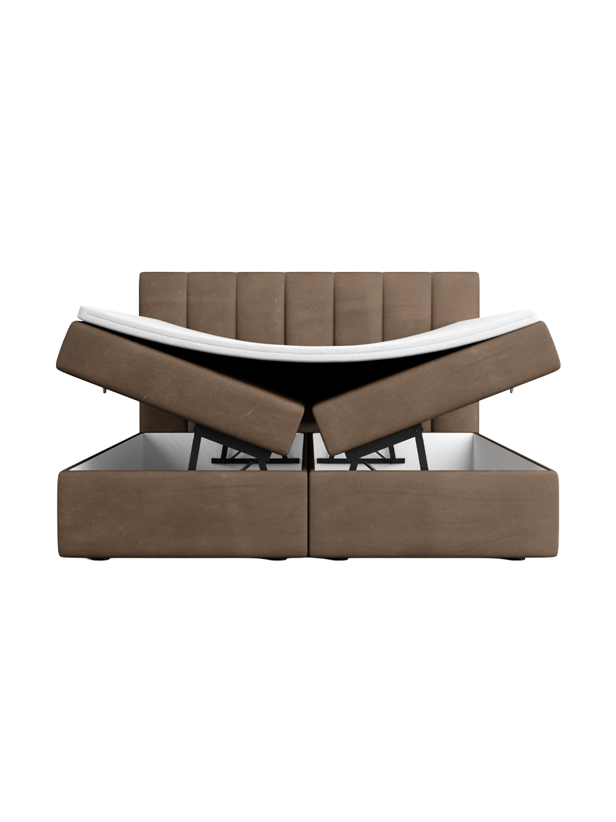 
Design Boxspringbett „Saudade“ mit Ablagefach, Kunstleder Dunkelbraun - 140 x 200 cm