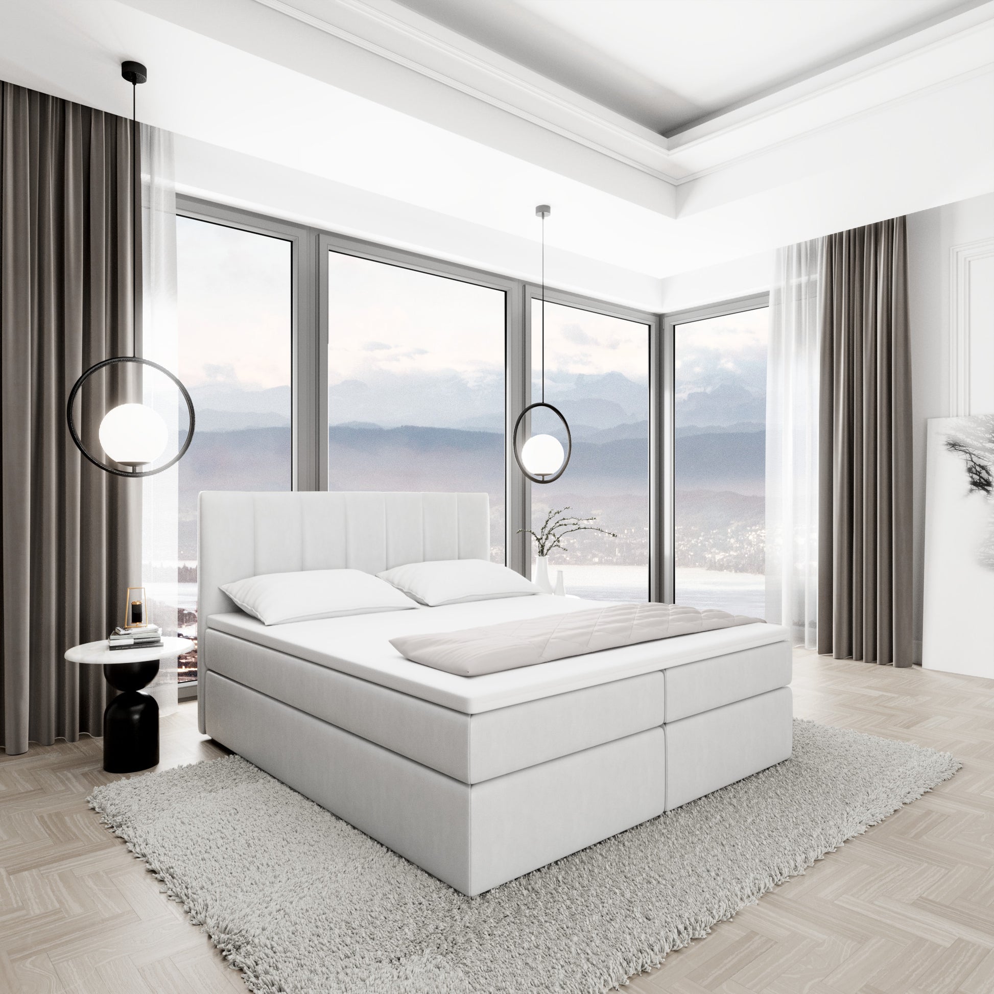 
Design Boxspringbett „Saudade“ mit Ablagefach, Kunstleder Weiss - 140 x 200 cm