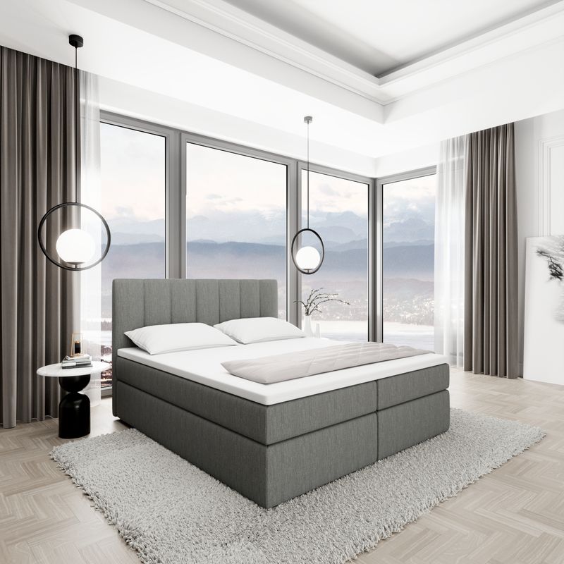 
Lit boxspring design « Saudade » avec compartiment de rangement, tissu anthracite - 140 x 200 cm