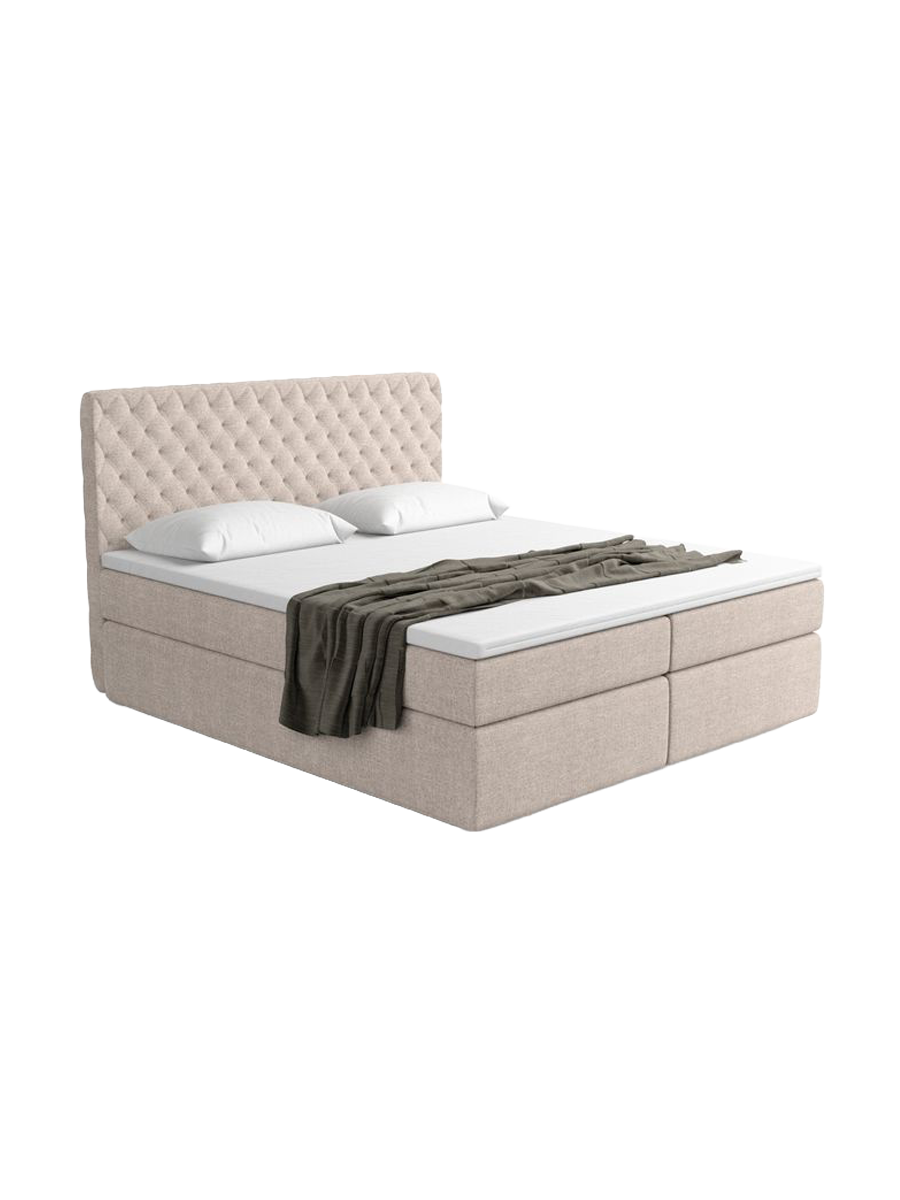 
Design Boxspringbett „Saudade“ mit Ablagefach, Webstoff Beige - 140 x 200 cm