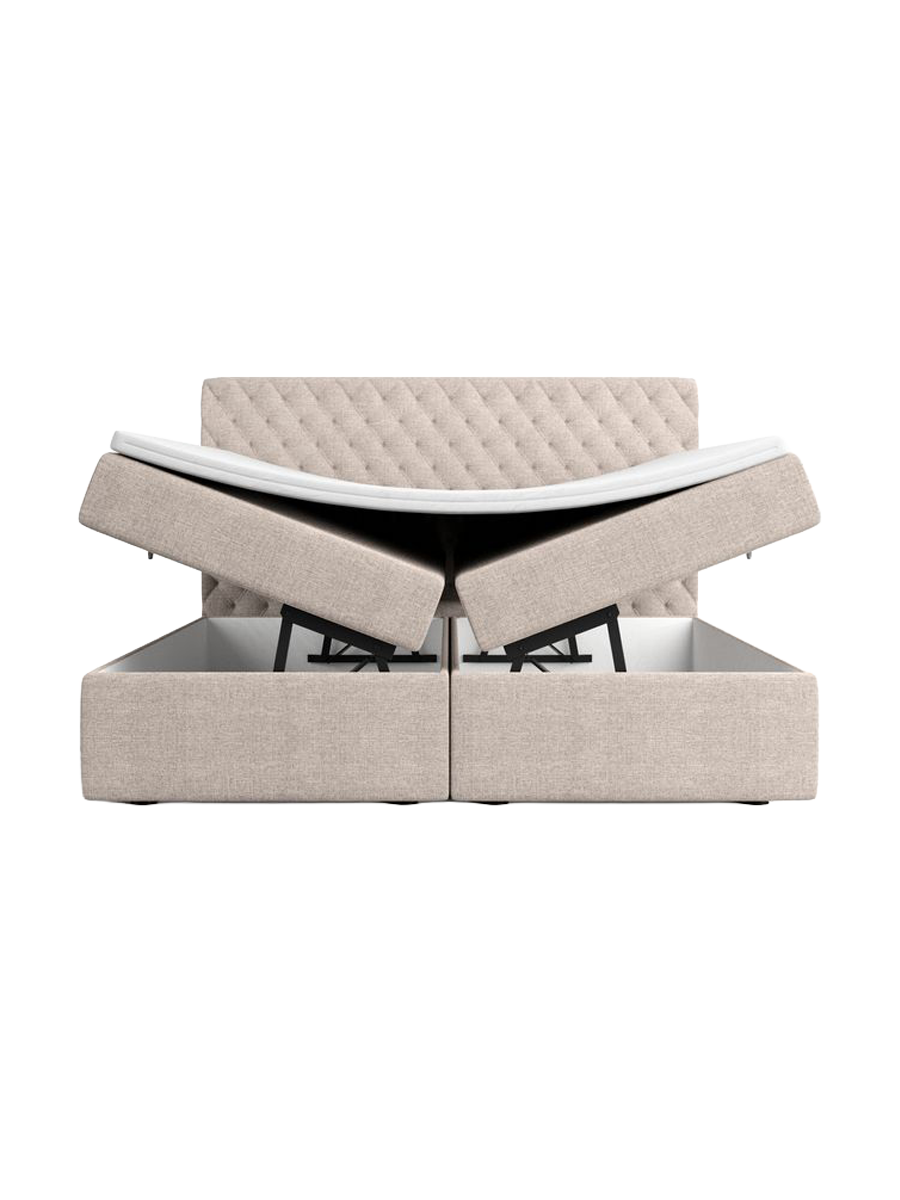 
Design Boxspringbett „Saudade“ mit Ablagefach, Webstoff Beige - 140 x 200 cm