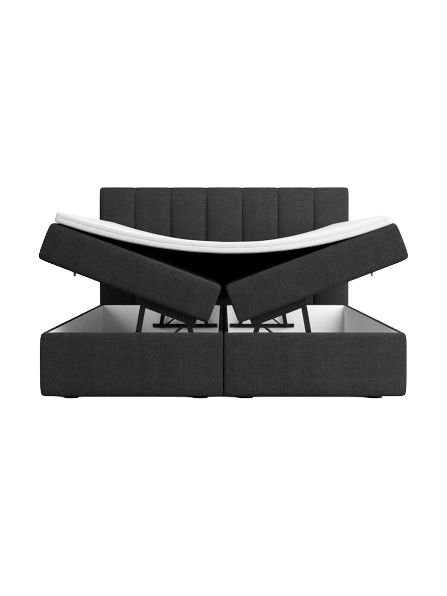 
Designer box spring bed “Saudade” with storage compartment, black upholstery fabric - 140 x 200 cm