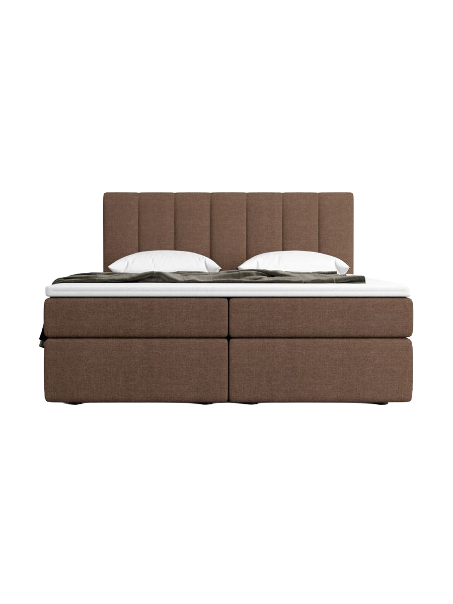 
Lit boxspring design « Saudade » avec compartiment de rangement, tissu bouclé marron - 140 x 200 cm