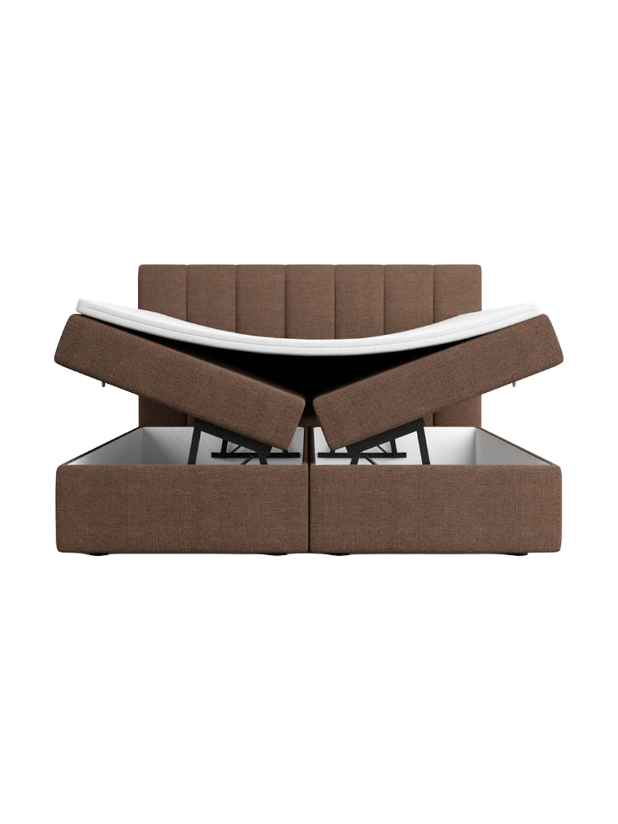 
Lit boxspring design « Saudade » avec compartiment de rangement, tissu bouclé marron - 140 x 200 cm