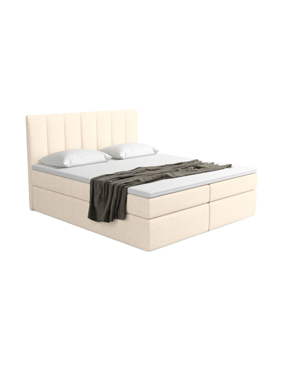 
Lit boxspring design « Saudade » avec compartiment de rangement, tissu bouclé crème - 140 x 200 cm