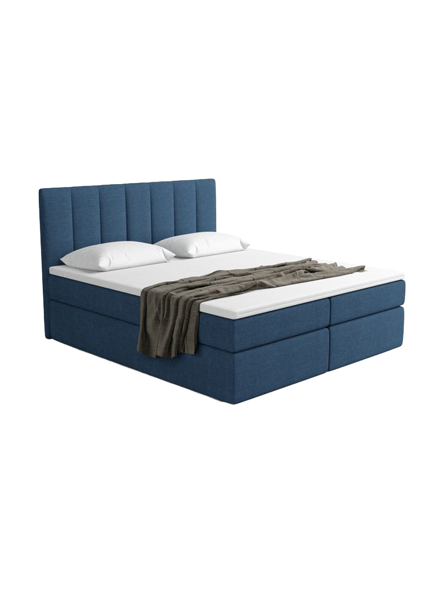 
Lit boxspring design « Saudade » avec compartiment de rangement, tissu bouclé bleu foncé - 140 x 200 cm