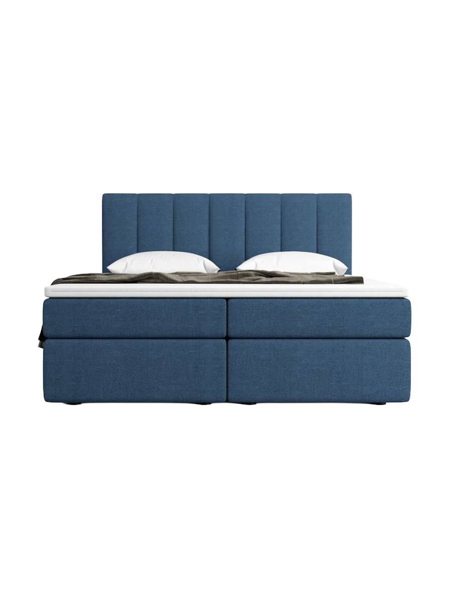 
Lit boxspring design « Saudade » avec compartiment de rangement, tissu bouclé bleu foncé - 140 x 200 cm