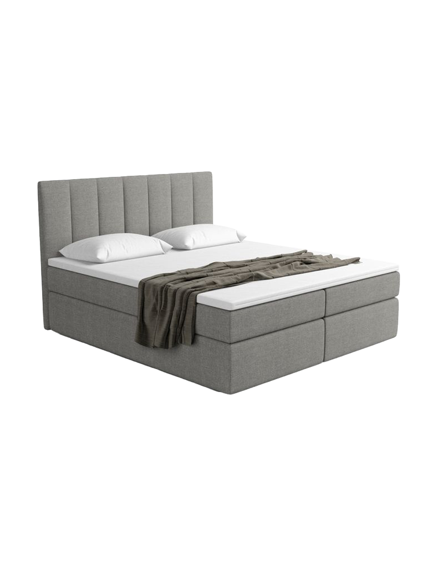 
Lit boxspring design « Saudade » avec compartiment de rangement, tissu bouclé gris - 140 x 200 cm