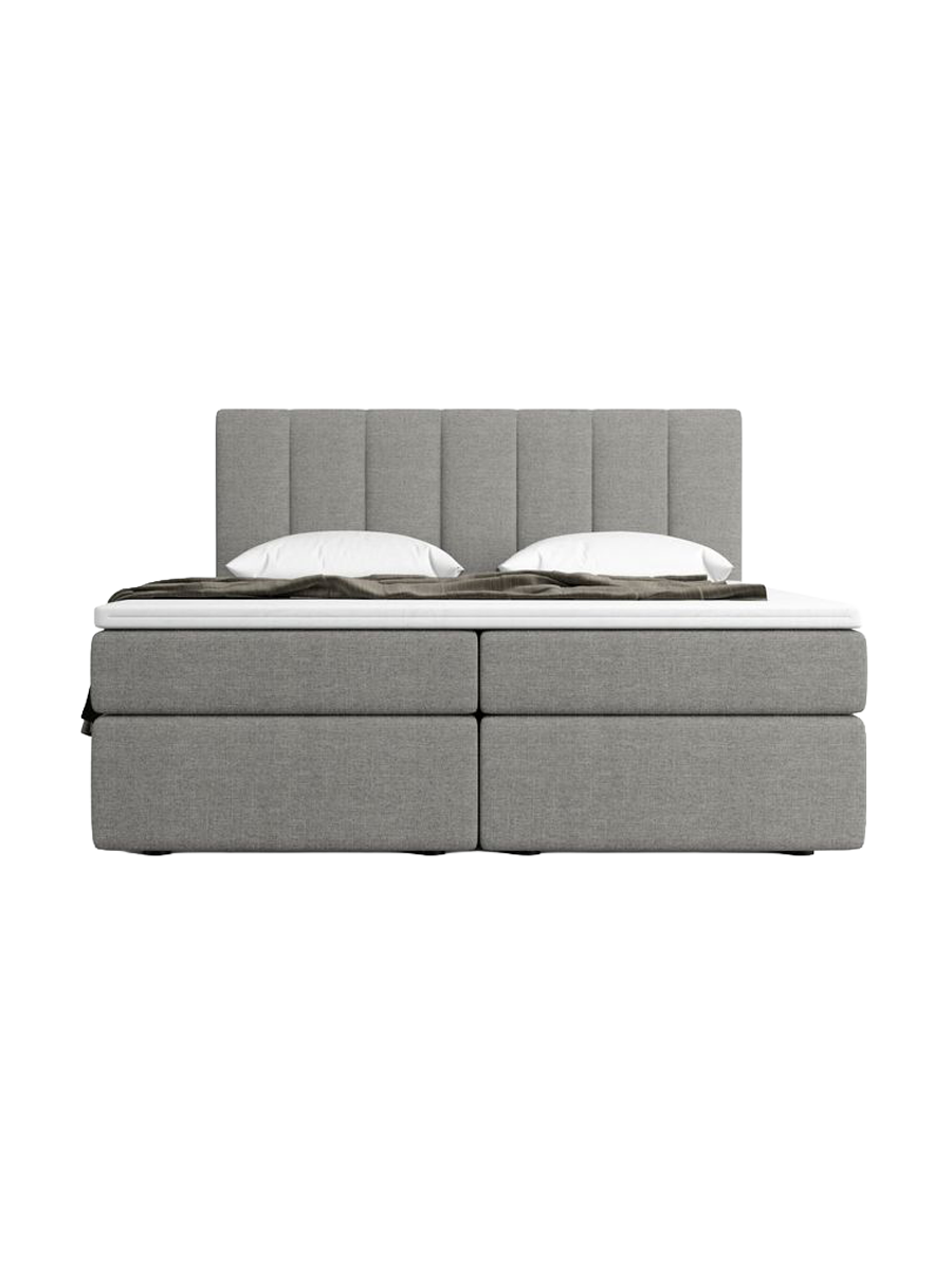 
Lit boxspring design « Saudade » avec compartiment de rangement, tissu bouclé gris - 140 x 200 cm