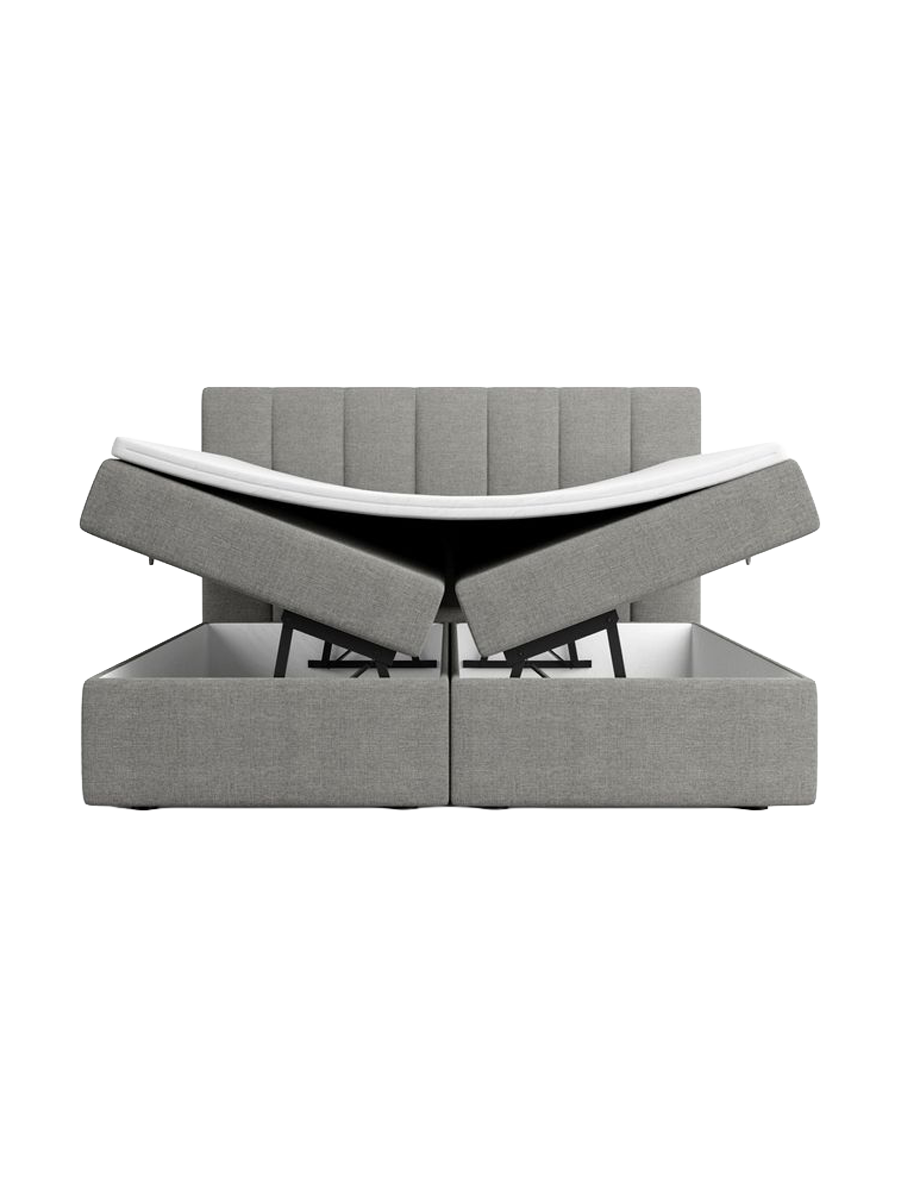 
Lit boxspring design « Saudade » avec compartiment de rangement, tissu bouclé gris - 140 x 200 cm