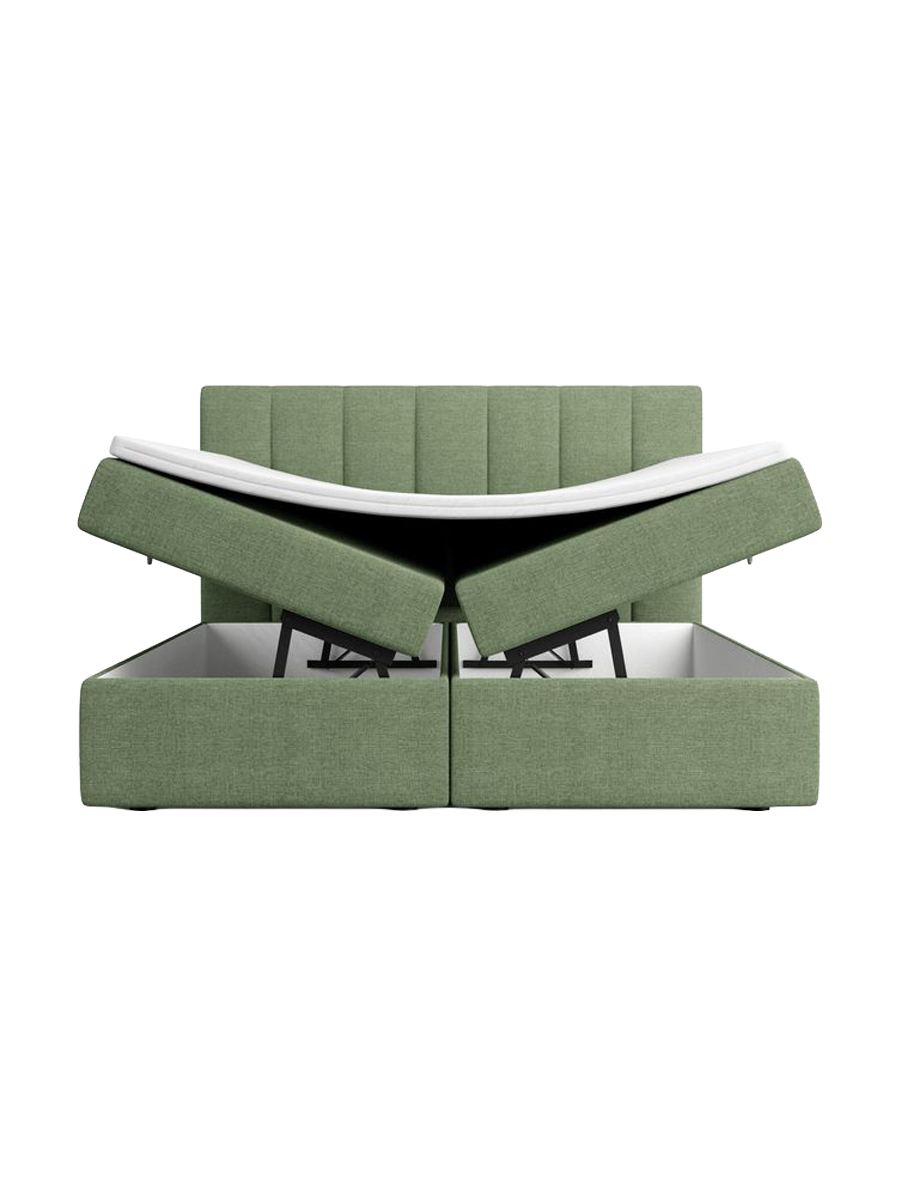 
Design Boxspringbett „Saudade“ mit Ablagefach, Webstoff Grün - 140 x 200 cm