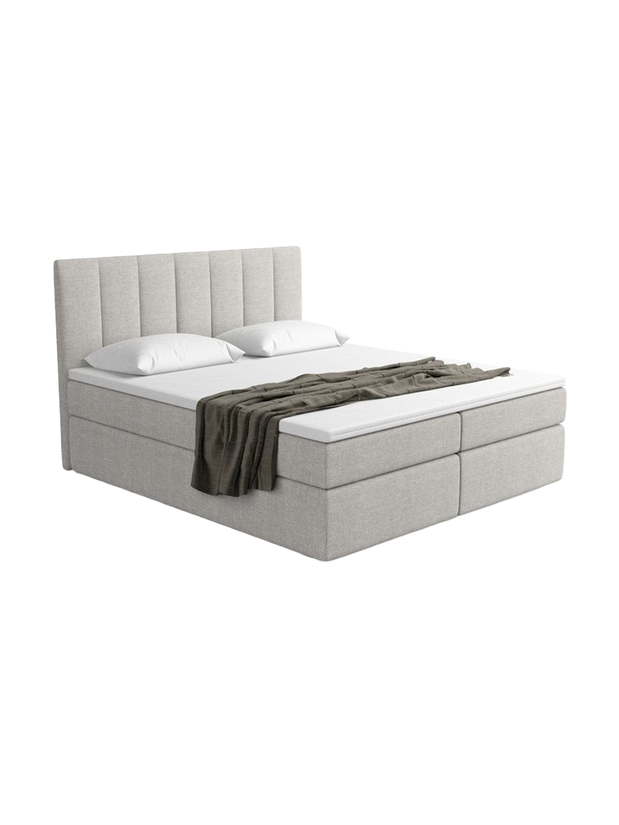 
Lit boxspring design « Saudade » avec compartiment de rangement, tissu bouclé gris clair - 140 x 200 cm