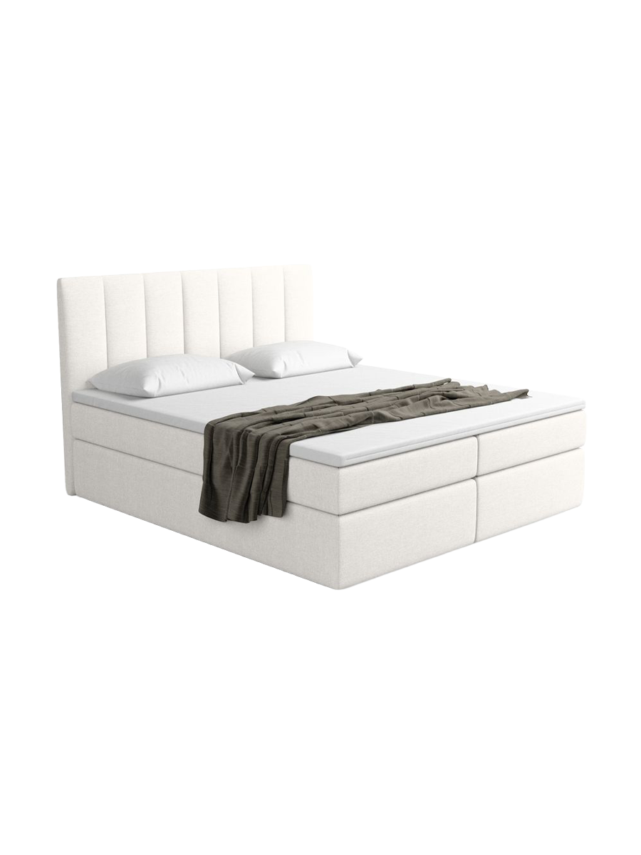
Lit boxspring design « Saudade » avec compartiment de rangement, tissu bouclé blanc - 140 x 200 cm