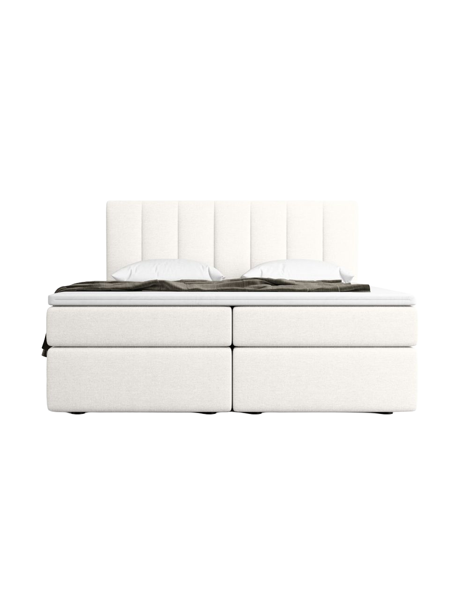 
Lit boxspring design « Saudade » avec compartiment de rangement, tissu bouclé blanc - 140 x 200 cm