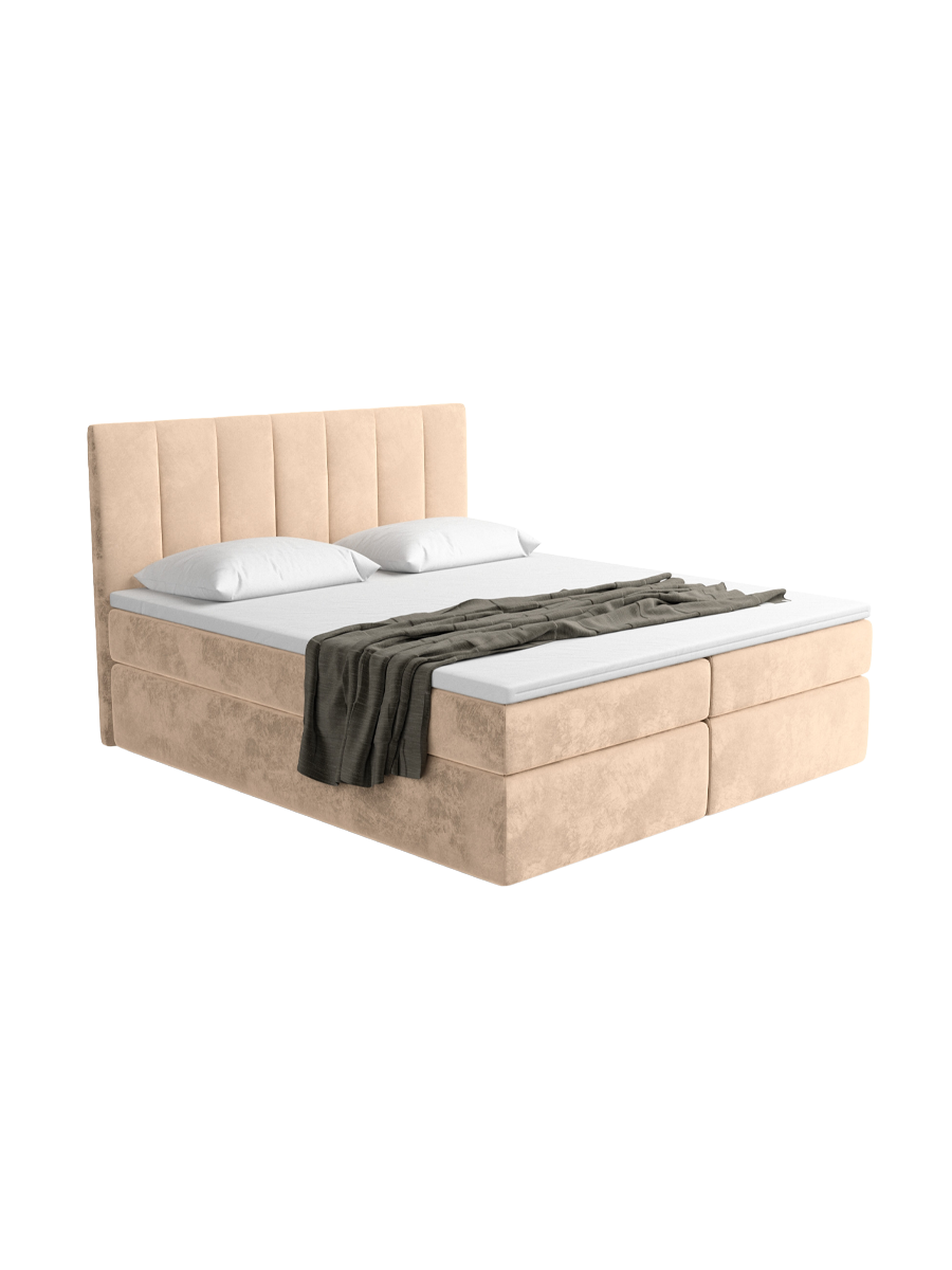 
Design Boxspringbett „Saudade“ mit Ablagefach, Samt Beige - 140 x 200 cm