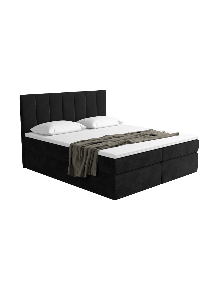 
Design Boxspringbett „Saudade“ mit Ablagefach, Samt Schwarz - 140 x 200 cm