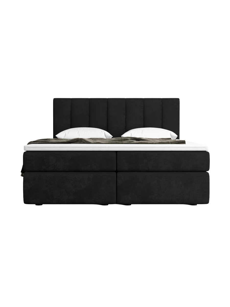 
Design Boxspringbett „Saudade“ mit Ablagefach, Samt Schwarz - 140 x 200 cm