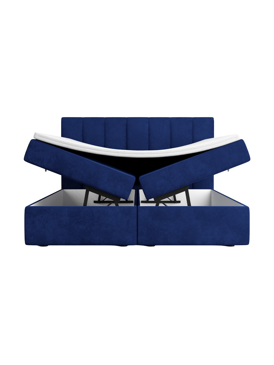 
Design Boxspringbett „Saudade“ mit Ablagefach, Samt Blau - 140 x 200 cm