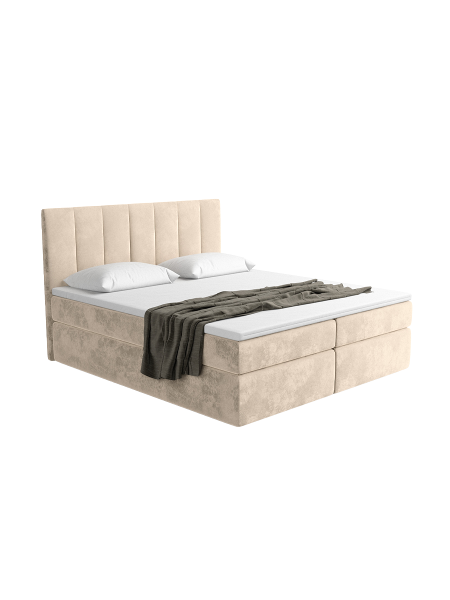 
Design Boxspringbett „Saudade“ mit Ablagefach, Samt Cream - 140 x 200 cm