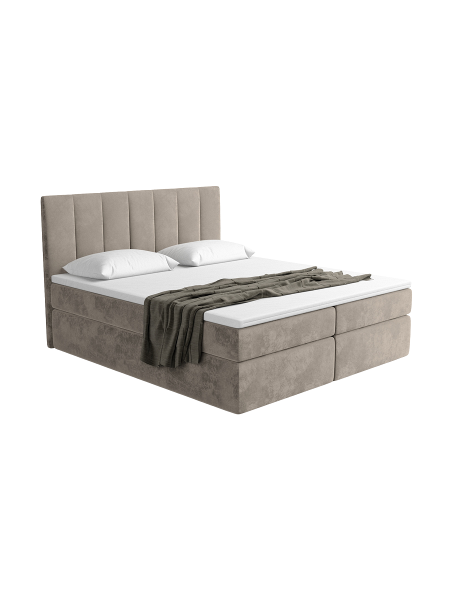 
Design Boxspringbett „Saudade“ mit Ablagefach, Samt Beige dunkel - 140 x 200 cm