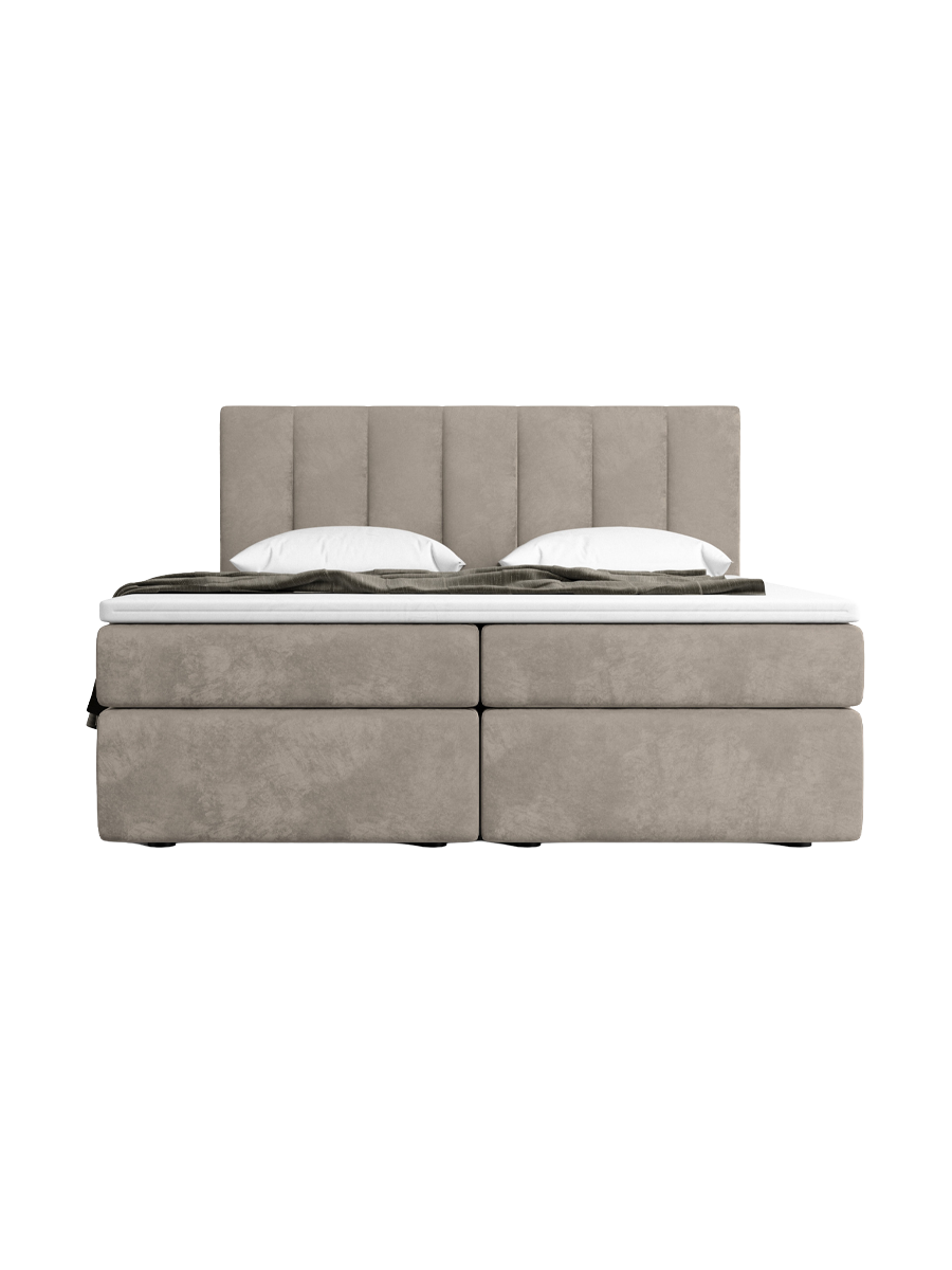 
Design Boxspringbett „Saudade“ mit Ablagefach, Samt Beige dunkel - 140 x 200 cm