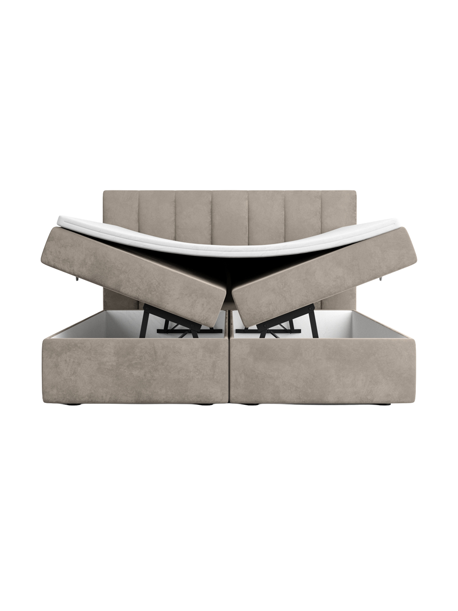 
Design Boxspringbett „Saudade“ mit Ablagefach, Samt Beige dunkel - 140 x 200 cm
