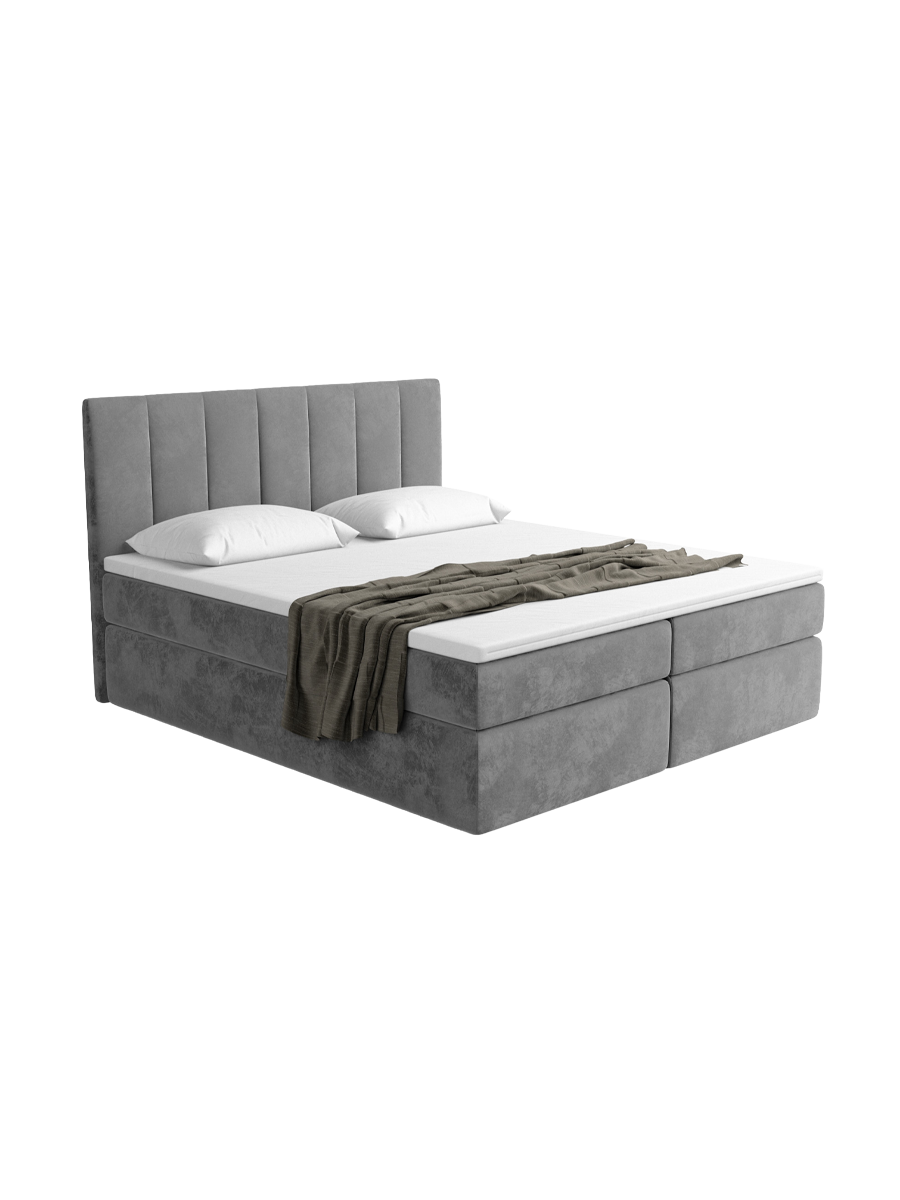 
Design Boxspringbett „Saudade“ mit Ablagefach, Samt Grau - 140 x 200 cm