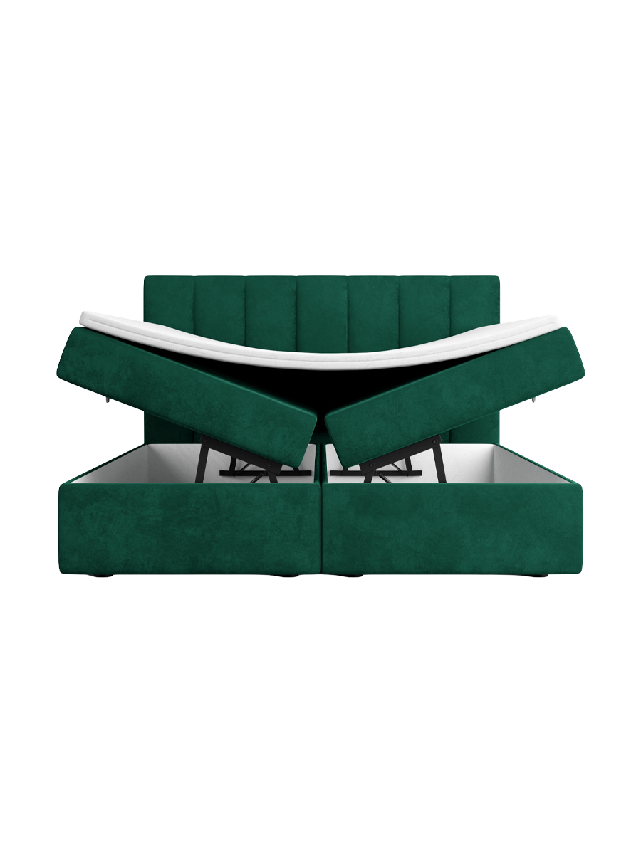
Design Boxspringbett „Saudade“ mit Ablagefach, Samt Grün - 140 x 200 cm