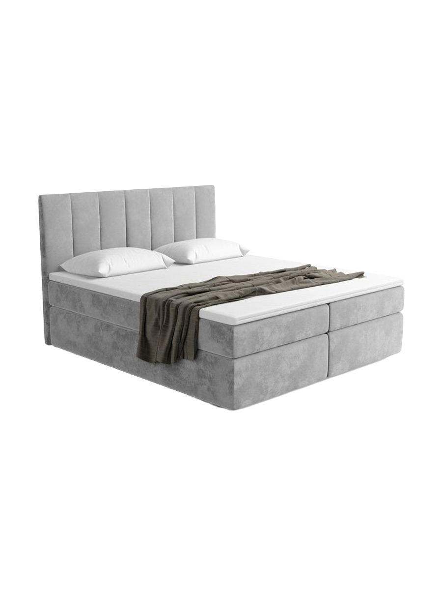 
Designer box spring bed “Saudade” with storage compartment, light gray velvet - 140 x 200 cm