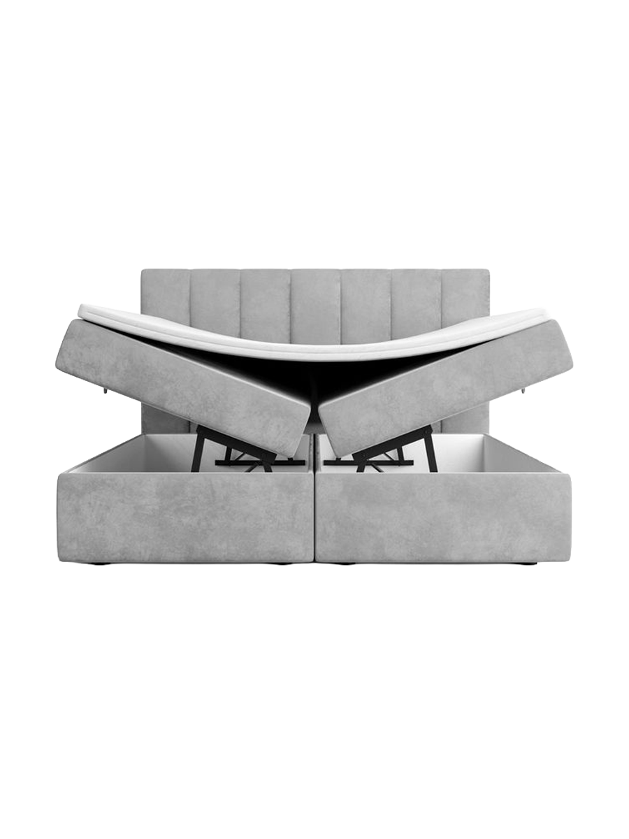 
Designer box spring bed “Saudade” with storage compartment, light gray velvet - 140 x 200 cm