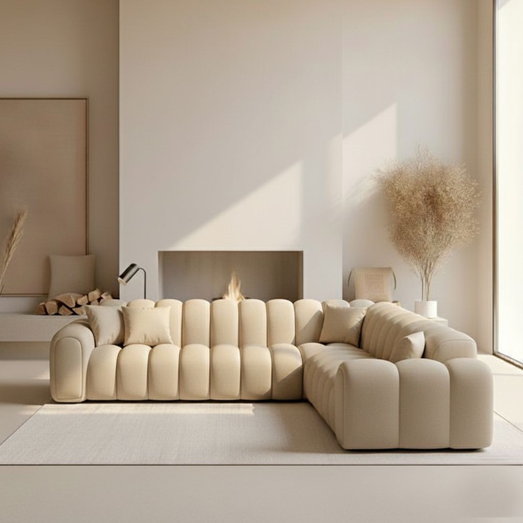 
Canapé d’angle design 5 places en cuir véritable « Casamira » - Cuir véritable Beige