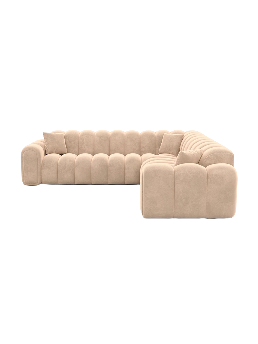 
5-Sitzer Design Ecksofa „Casamira“ mit Samtbezug - Samtbezug Beige