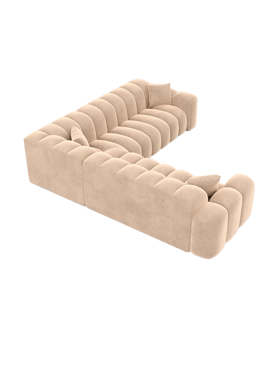 
5-Sitzer Design Ecksofa „Casamira“ mit Samtbezug - Samtbezug Beige