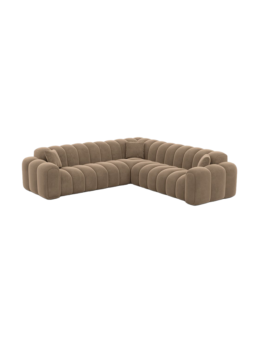 
5-Sitzer Design Ecksofa „Casamira“ mit Samtbezug - Samtbezug Beige