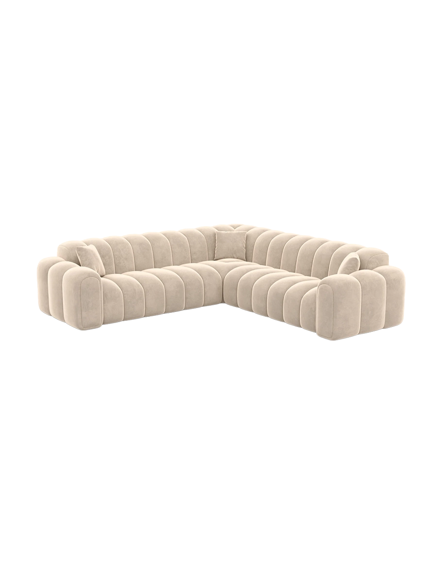 
5-Sitzer Design Ecksofa „Casamira“ mit Samtbezug - Samtbezug Beige