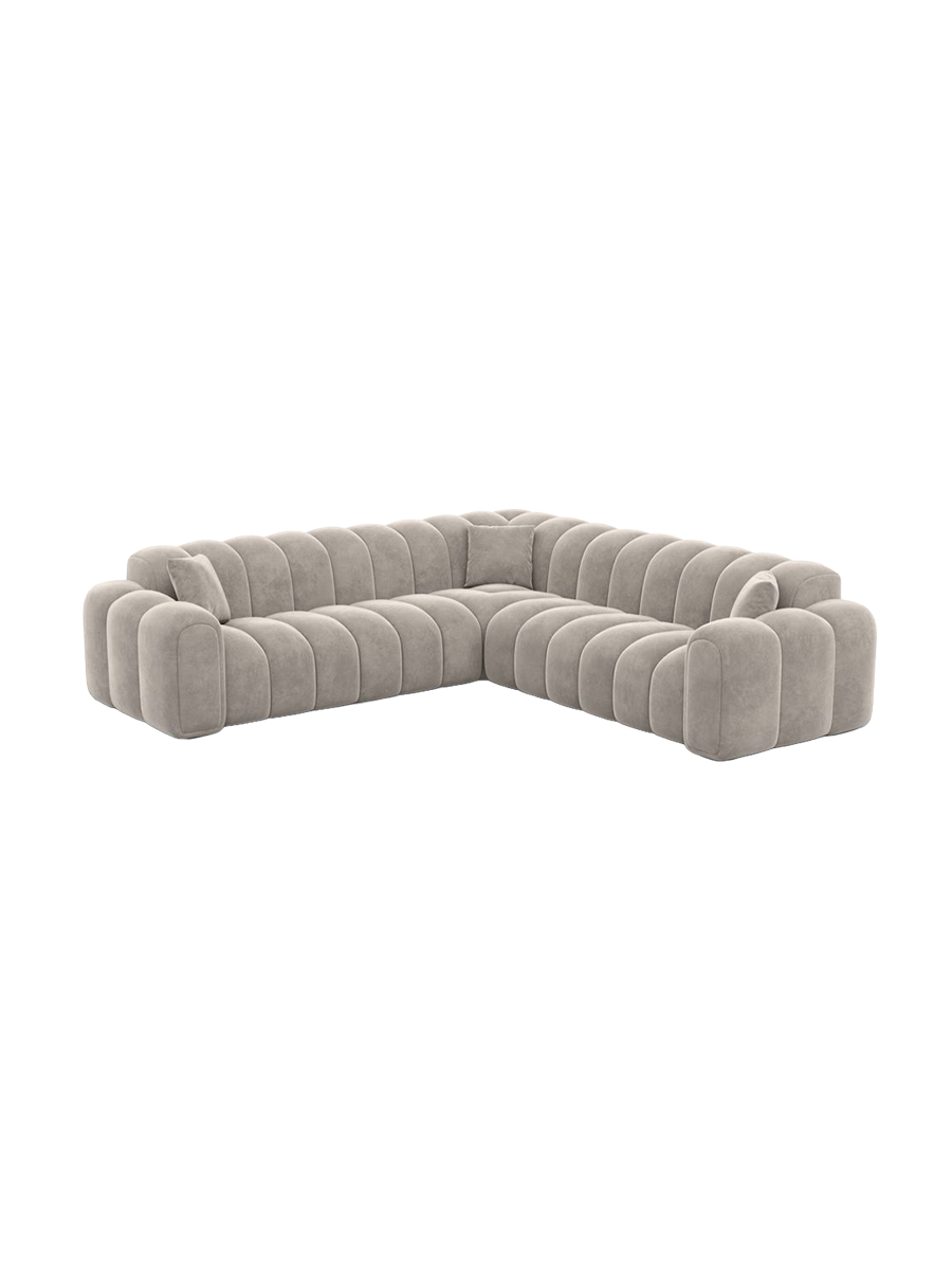 
5-Sitzer Design Ecksofa „Casamira“ mit Samtbezug - Samtbezug Beige