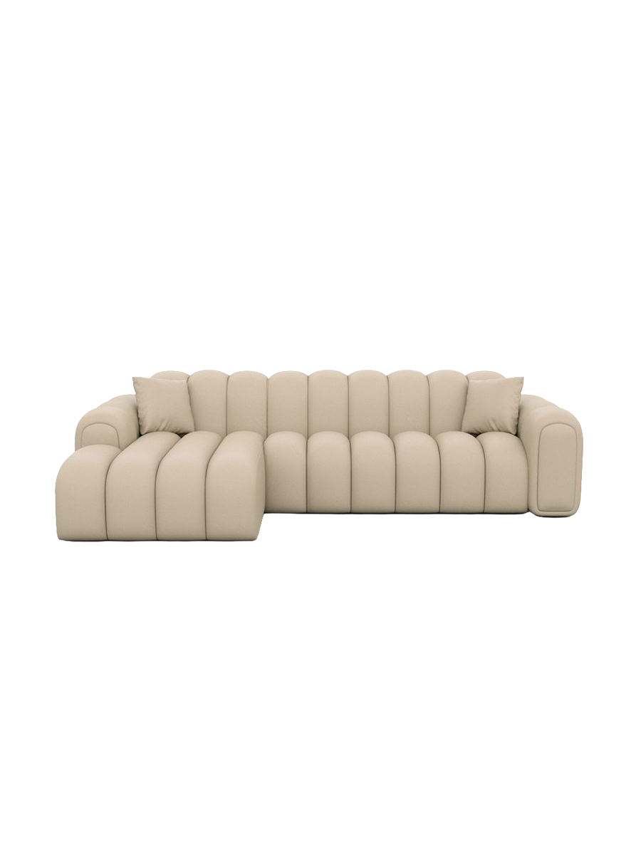 
4-Sitzer Design Echtleder Ecksofa „Casamira“ - Echtleder Beige / Eckteil links