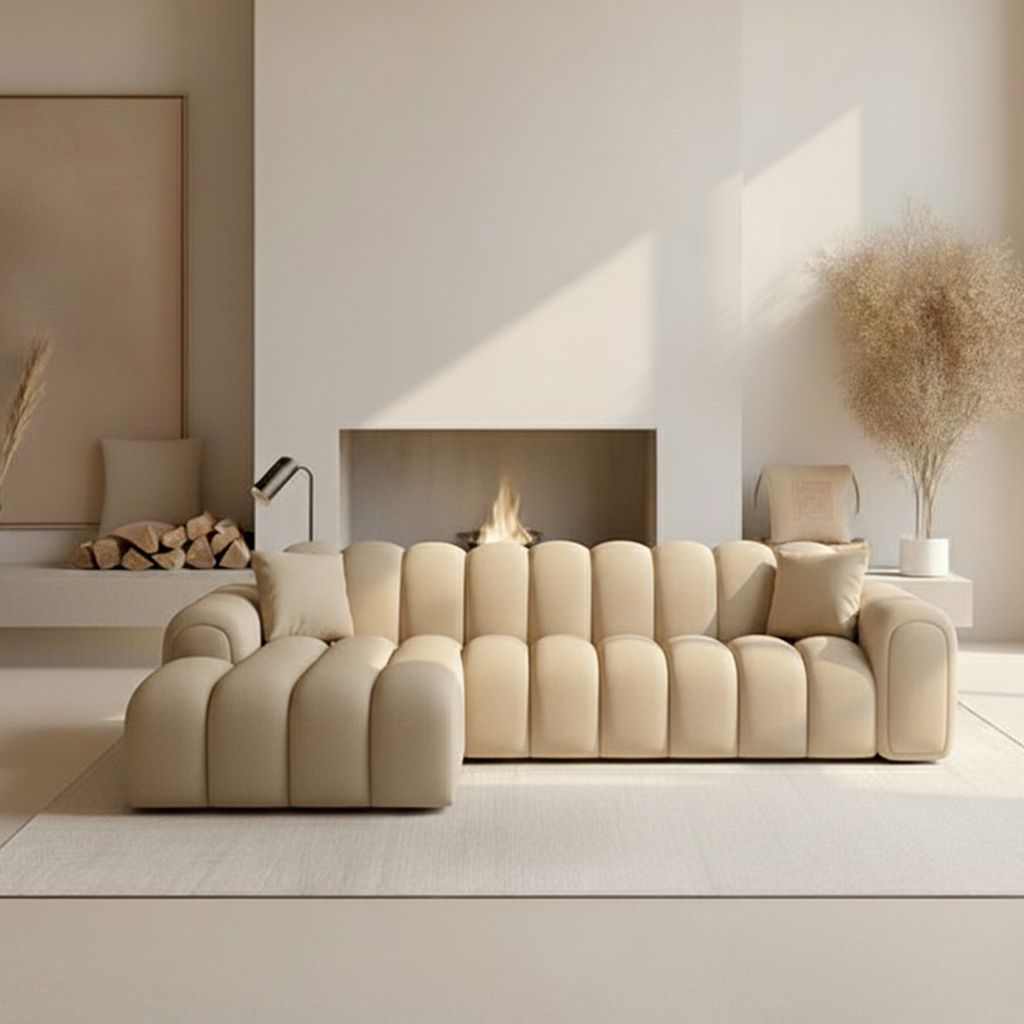 
4-Sitzer Design Echtleder Ecksofa „Casamira“ - Echtleder Beige / Eckteil links