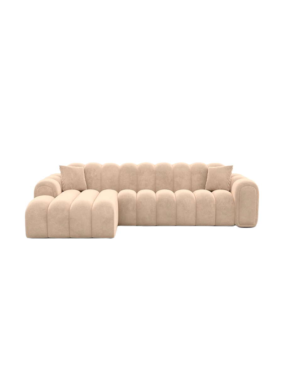 
4-Sitzer Design Ecksofa „Casamira“ mit Samtbezug - Samtbezug Beige / Eckteil links