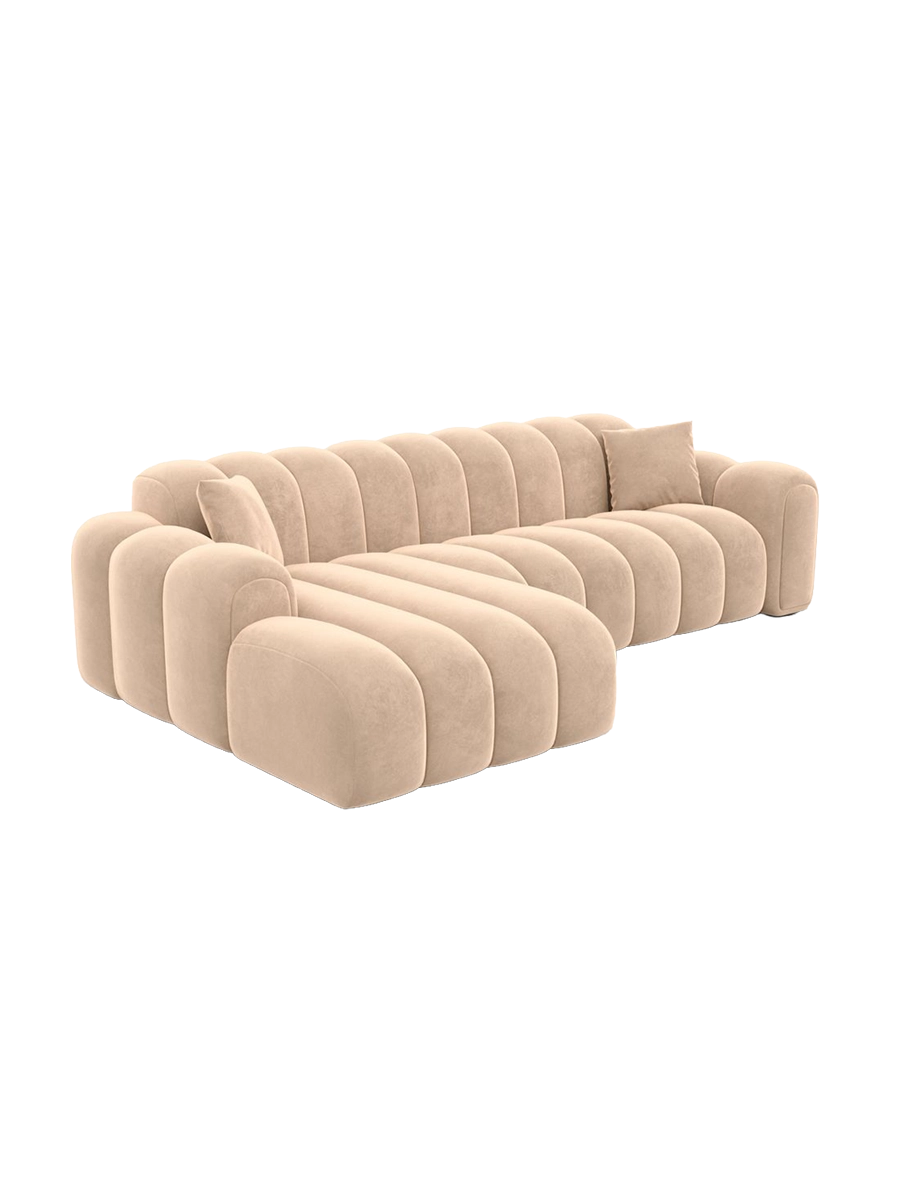 
4-Sitzer Design Ecksofa „Casamira“ mit Samtbezug - Samtbezug Beige / Eckteil links