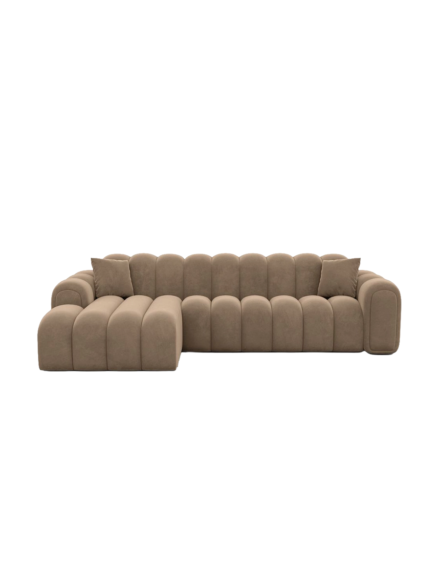 
4-Sitzer Design Ecksofa „Casamira“ mit Samtbezug - Samtbezug Beige / Eckteil links